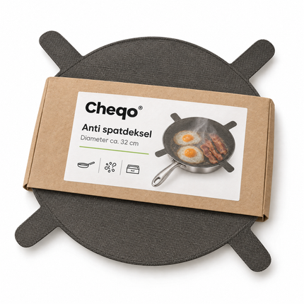infographic opus55 verpakking - Cheqo® Anti Spatdeksel 32 cm met 4 Handgrepen