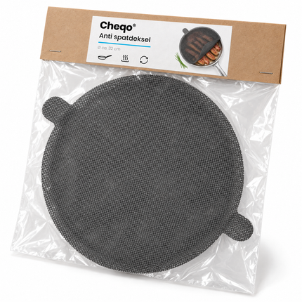 infographic opus55 verpakking - Cheqo® Anti Spatdeksel 32 cm Doorzichtig