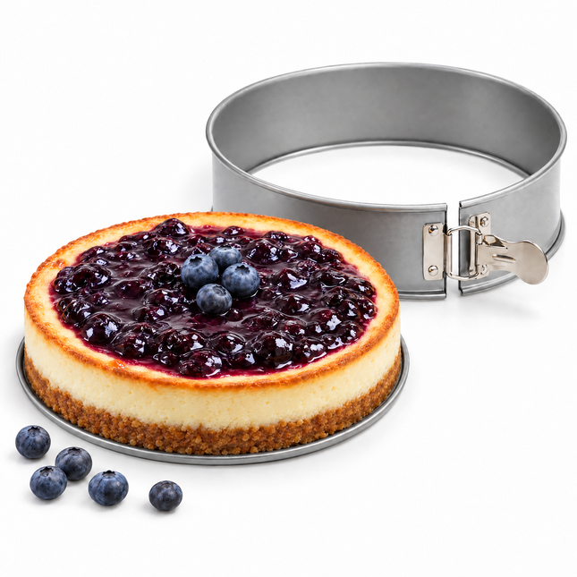 infographic opus55 hoofdafbeelding - Cheqo® Springvorm 24 cm Zilver met Anti-aanbaklaag
