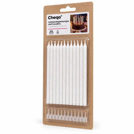 infographic opus55 verpakking - Cheqo® Verjaardagskaarsjes Set van 12 met Houders