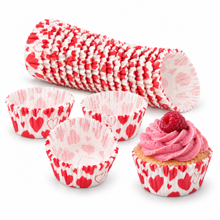 infographic opus55 hoofdafbeelding - Cheqo® Cupcake Vormpjes Hartjes Wit Rood Set van 200