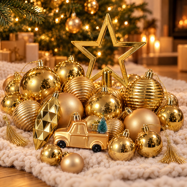infographic opus55 hoofdafbeelding - Cheqo® Kerstboomversiering Set van 67 Goud