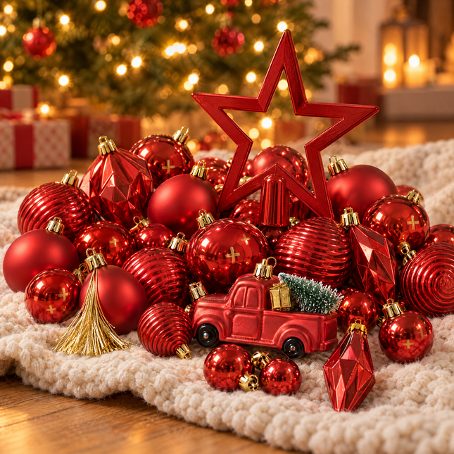 infographic opus55 hoofdafbeelding - Cheqo® Kerstboomversiering Set van 67 Rood