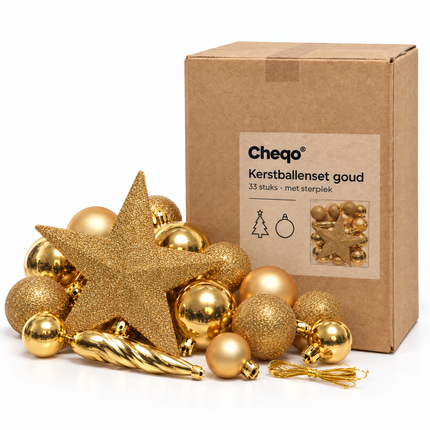 infographic opus55 verpakking - Cheqo® Kerstballen Set van 33 Goud