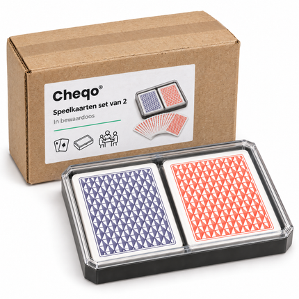 infographic opus55 verpakking - Cheqo® Speelkaarten Set van 2 in Bewaardoos