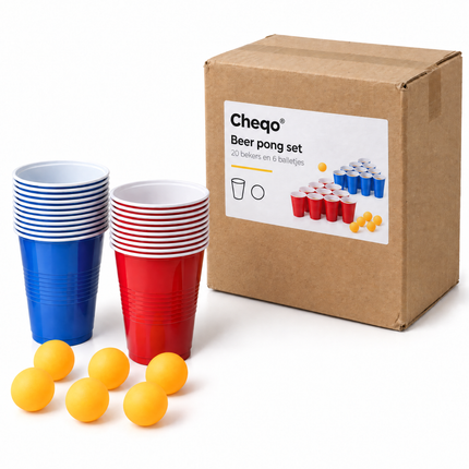 infographic opus55 verpakking - Cheqo® Beer Pong Set met 20 Bekers en 6 Balletjes