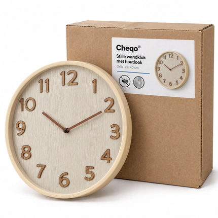 infographic opus55 verpakking - Cheqo® Wandklok 40 cm Grijs