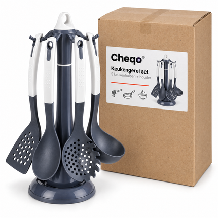 infographic opus55 verpakking - Cheqo® Keukengerei Set van 5 met Houder