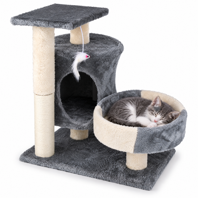 infographic opus55 hoofdafbeelding - Cheqo® Kleine Krabpaal met Huisje en Kattenmand