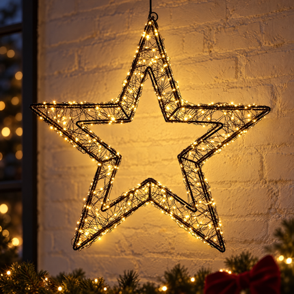 infographic opus55 hoofdafbeelding - Cheqo® Verlichte Kerstster 40 cm Zwart Metaal