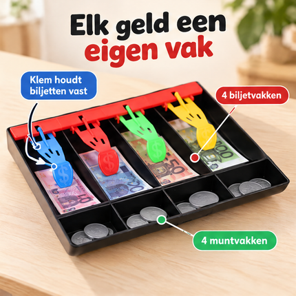 infographic opus55 niet geselecteerd (10 munten in de muntvakken, de set heeft er 8) - Cheqo® Euro Speelgeld met Kassalade