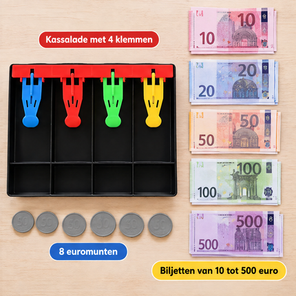 infographic opus55 niet geselecteerd (maar 6 munten, alle met opdruk 50 (set: 8 munten van 10 en 20 cent, 1 en 2 euro)) - Cheqo® Euro Speelgeld met Kassalade