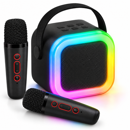 infographic opus55 hoofdafbeelding - Cheqo® Karaoke Set met 2 Draadloze Microfoons