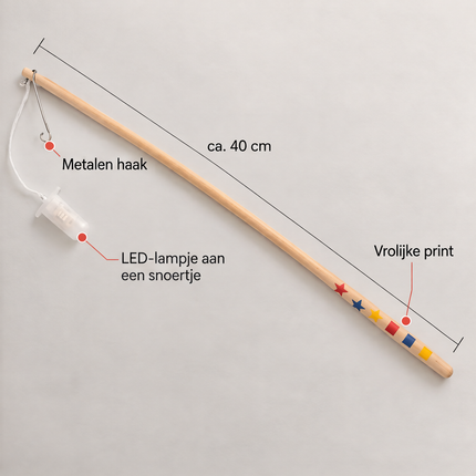 infographic opus55 niet geselecteerd (fout: stok krom getekend, moet recht zijn) - Cheqo® Houten Lampionstokje met LED Lichtje en Haak
