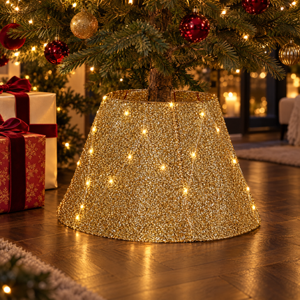 infographic opus55 hoofdafbeelding - Cheqo® Kerstboomrok Goud met LED Verlichting en Timer
