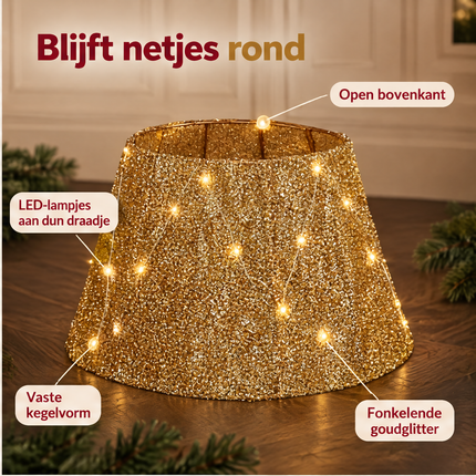 infographic opus55 niet geselecteerd (witte snijrand links en onder (2-4 px) lokaal weggeknipt, zelfde beeld) - Cheqo® Kerstboomrok Goud met LED Verlichting en Timer
