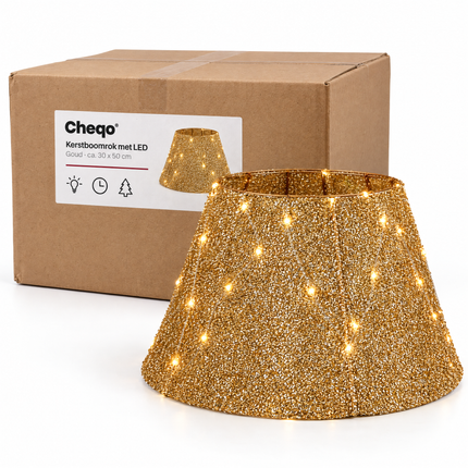 infographic opus55 verpakking - Cheqo® Kerstboomrok Goud met LED Verlichting en Timer