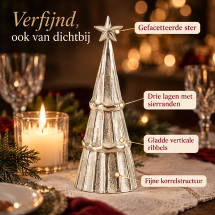 infographic opus55 niet geselecteerd (fout: Correct the spelling of the bottom label next to the base of the tree: it currently reads 'Fijne korrelstructtur' and must read exactly 'Fijne korrelstructuur' (the last word is korrel + structuur, ending in -structuur with a double u before the final r). Keep that pill, its position, font, size, colour and its hairline exactly as they are.) - Cheqo® Decoratieve Kerstboom 25 cm
