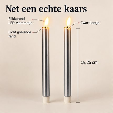 infographic opus55 infographic 2 - Cheqo® LED Dinerkaarsen Zilver Set van 2