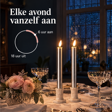 infographic opus55 infographic 3 - Cheqo® LED Dinerkaarsen Zilver Set van 2