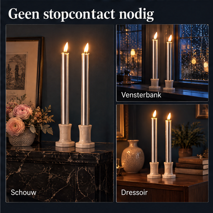 infographic opus55 infographic 6 - Cheqo® LED Dinerkaarsen Zilver Set van 2