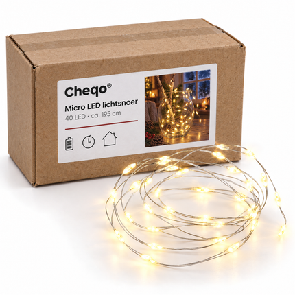 infographic opus55 verpakking - Cheqo® Kerstlampjes 40 LED Warm Wit