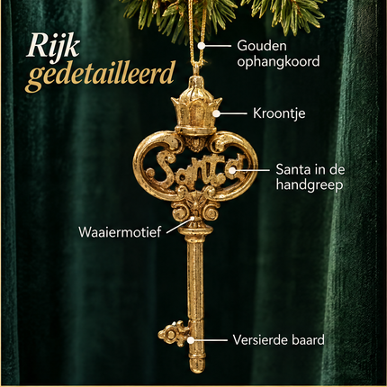 infographic opus55 niet geselecteerd (vervangen: dunne crème rasterlijn aan de rand lokaal weggeknipt (zelfde beeld, geen regen)) - Cheqo® Kerstman Sleutel Kerstboomhanger Goud