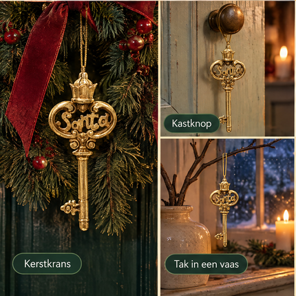 infographic opus55 niet geselecteerd (vervangen: dunne crème rasterlijn aan de rand lokaal weggeknipt (zelfde beeld, geen regen)) - Cheqo® Kerstman Sleutel Kerstboomhanger Goud