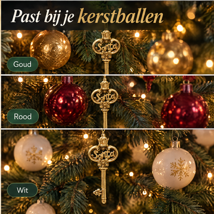 infographic opus55 niet geselecteerd (vervangen: dunne crème rasterlijn aan de rand lokaal weggeknipt (zelfde beeld, geen regen)) - Cheqo® Kerstman Sleutel Kerstboomhanger Goud