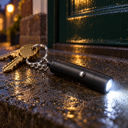infographic opus55 niet geselecteerd (fout: Make the lamp and everything on the doorstep completely dry: remove every water drop from the black lamp body, the silver button, the chain, the key ring and the brass keys, and turn the stone surface under and around them into dry, matte stone with no puddles, droplets or sparkling wet reflections. Only the street and bokeh far behind may stay wet and glistening. Keep the lamp's position, glow and light fan, the keys, the composition and the door exac