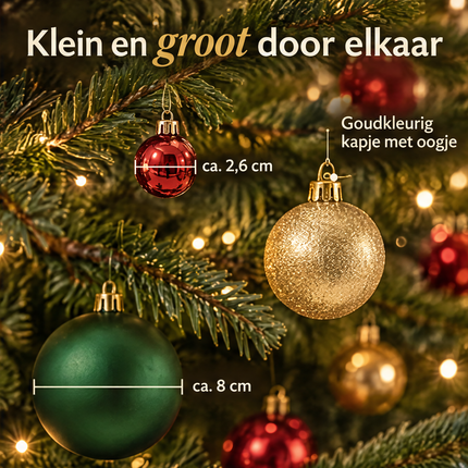 infographic opus55 infographic 3 - Cheqo® Kerstballen Set van 100 Rood Groen en Goud