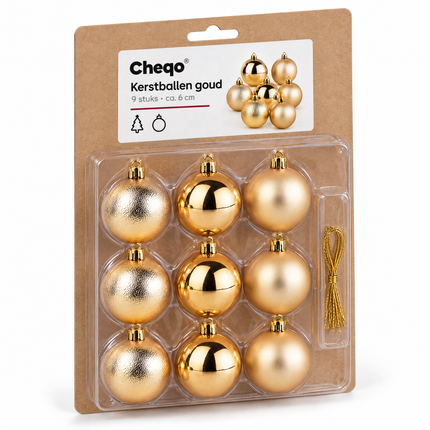 infographic opus55 verpakking - Cheqo® Kerstballen Set van 9 Goud