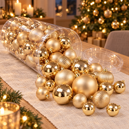 infographic opus55 hoofdafbeelding - Cheqo® Kerstballen Set van 100 Goud