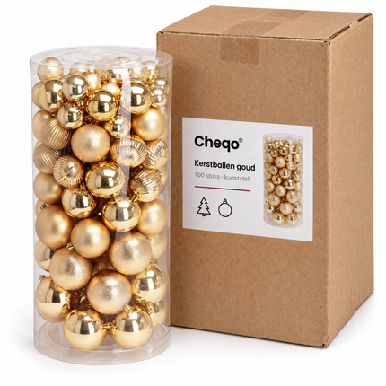 infographic opus55 verpakking - Cheqo® Kerstballen Set van 100 Goud