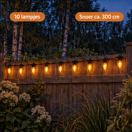 infographic opus55 niet geselecteerd (fout: The light string along the top of the fence must carry exactly TEN glowing flame bulbs (now there are only nine): add one more identical bulb with its black dome holder and ring eyelet, and space all ten bulbs evenly along the fence so that exactly ten bulbs are visible and countable. Keep the two pills with their text, the fence, the birches and everything else exactly the same.) - Cheqo® LED Vlamverlichting Warm Wit