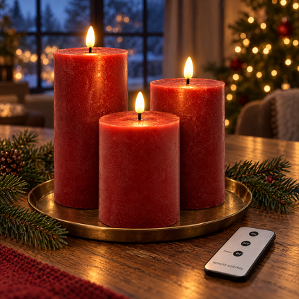 infographic opus55 hoofdafbeelding - Cheqo® LED Kaarsen Rood Set van 3 met Afstandsbediening en Timer