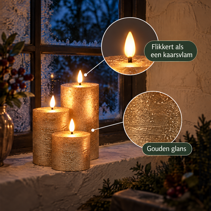 infographic opus55 infographic 2 - Cheqo® LED Kaarsen Goud Set van 3 met Afstandsbediening en Timer