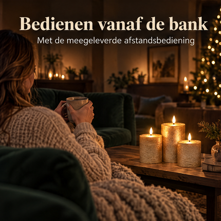 infographic opus55 infographic 4 - Cheqo® LED Kaarsen Goud Set van 3 met Afstandsbediening en Timer