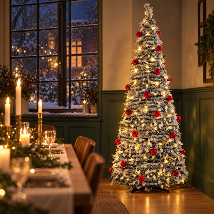 infographic opus55 hoofdafbeelding - Cheqo® Kunstkerstboom 180 cm met Sneeuw, Kerstballen en LED Verlichting
