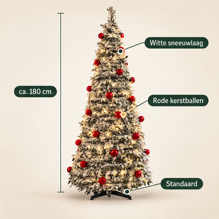 infographic opus55 infographic 6 - Cheqo® Kunstkerstboom 180 cm met Sneeuw, Kerstballen en LED Verlichting