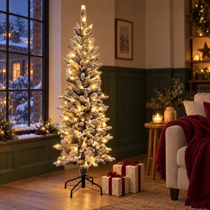 infographic opus55 hoofdafbeelding - Cheqo® Kunstkerstboom 150 cm met Sneeuw en LED Verlichting