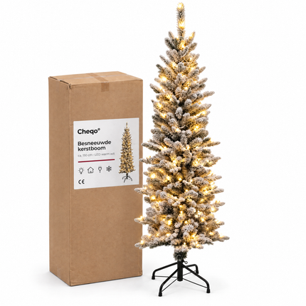 infographic opus55 verpakking - Cheqo® Kunstkerstboom 150 cm met Sneeuw en LED Verlichting
