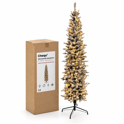 infographic opus55 verpakking - Cheqo® Kunstkerstboom 180 cm met Sneeuw en LED Verlichting