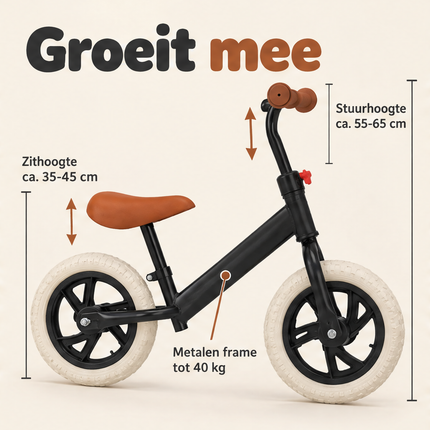 infographic opus55 niet geselecteerd (raster verkeerd geknipt: echte rijgrens op y=1222 i.p.v. 1152 (geen witte lijn), lokaal opnieuw geknipt zonder schalen) - Cheqo® Loopfiets Mat Zwart