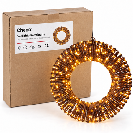 infographic opus55 verpakking - Cheqo® Verlichte Kerstkrans 40 cm Bruin Rattan Look