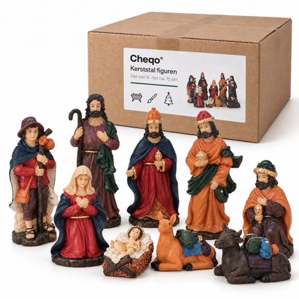 infographic opus55 verpakking - Cheqo® Kerststal Figuren Set van 9