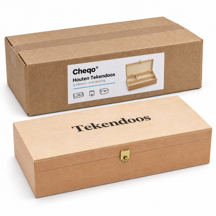 infographic opus55 verpakking - Cheqo® Houten Tekendoos met 3 Vakken