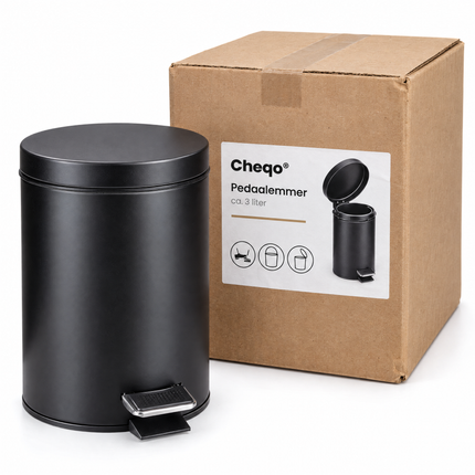 infographic opus55 verpakking - Cheqo® Pedaalemmer 3 Liter Mat Zwart