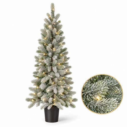 infographic opus55 hoofdafbeelding - Cheqo® Kunstkerstboom 120 cm Ø60 cm in Pot met Sneeuw en Verlichting Warm Wit