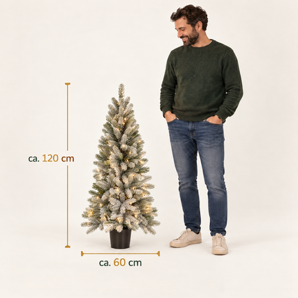 infographic opus55 infographic 2 - Cheqo® Kunstkerstboom 120 cm Ø60 cm in Pot met Sneeuw en Verlichting Warm Wit